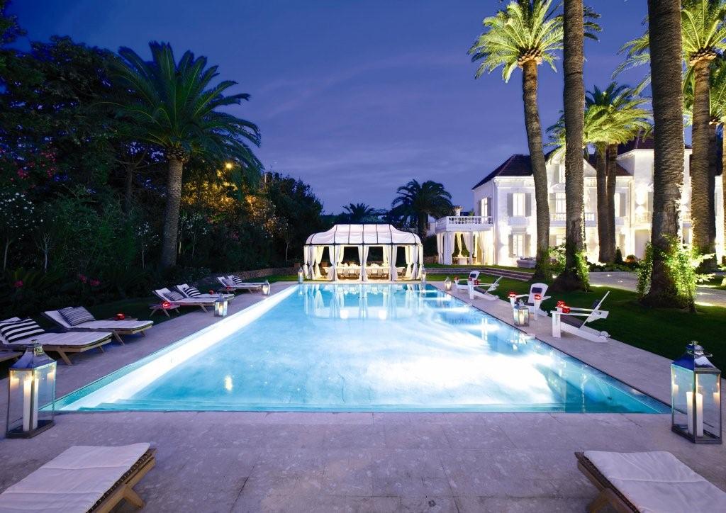 swimming pool at night